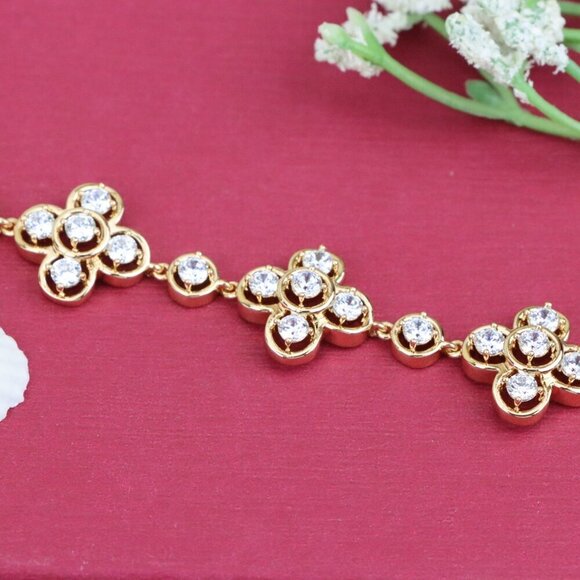 "Rose Gold Floral Cluster Bracelet with Crystal Accents, XPBL0966 - Picture 10 of 11